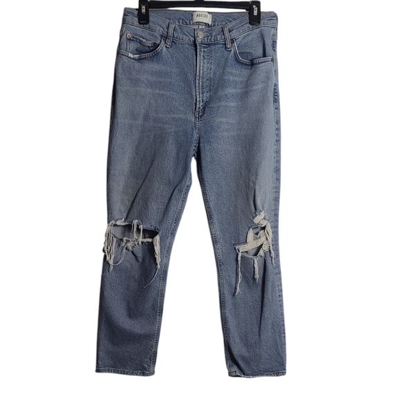 AGOLDE High Rise Straight Leg Distressed Blue Jeans Size 29